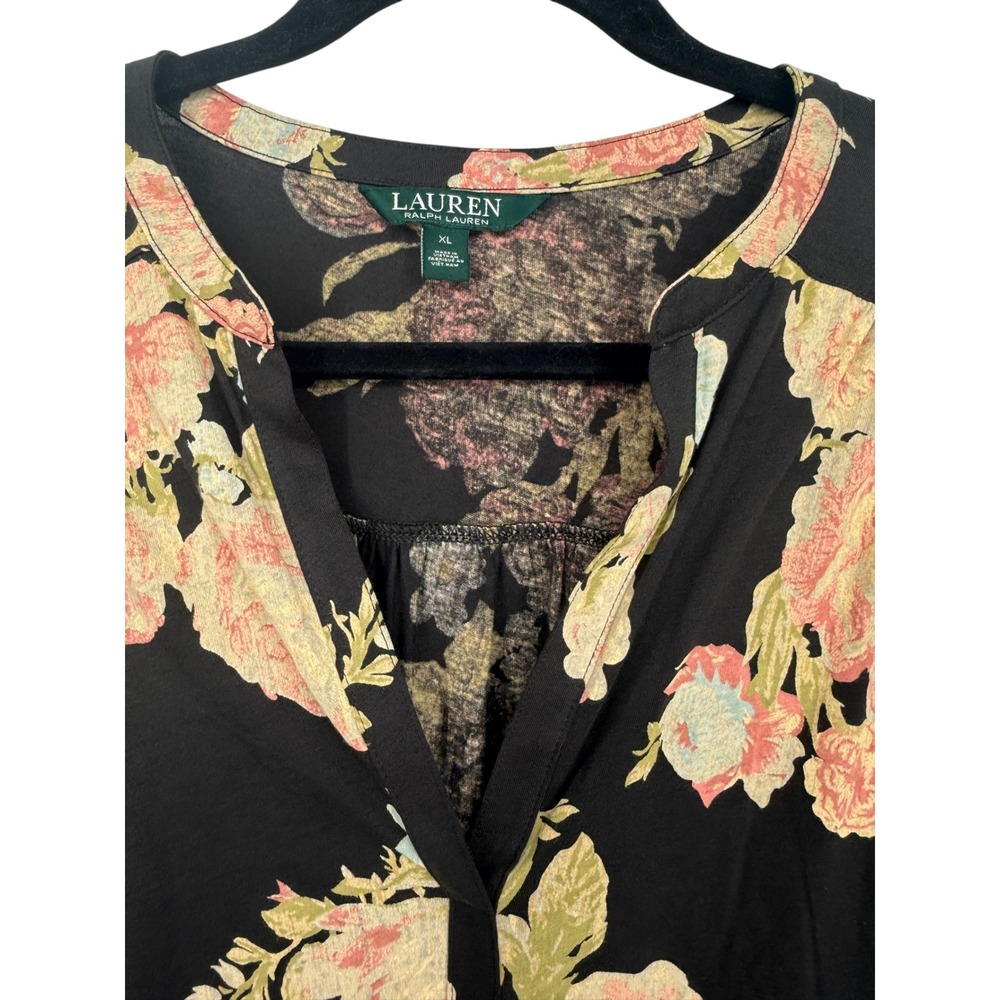 Lauren Ralph Lauren Womens Floral Cotton Henley Long Sleeve Blouse Top Size XL - Picture 5 of 11